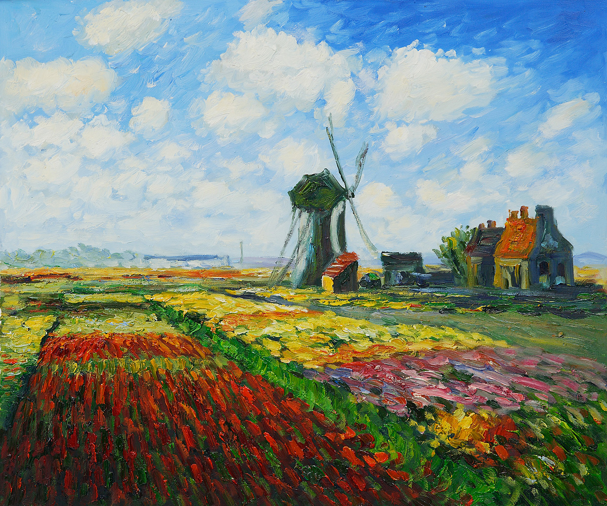 Tulip Field With The Rijnsburg Windmill-Claude Monet Painting - Click Image to Close
